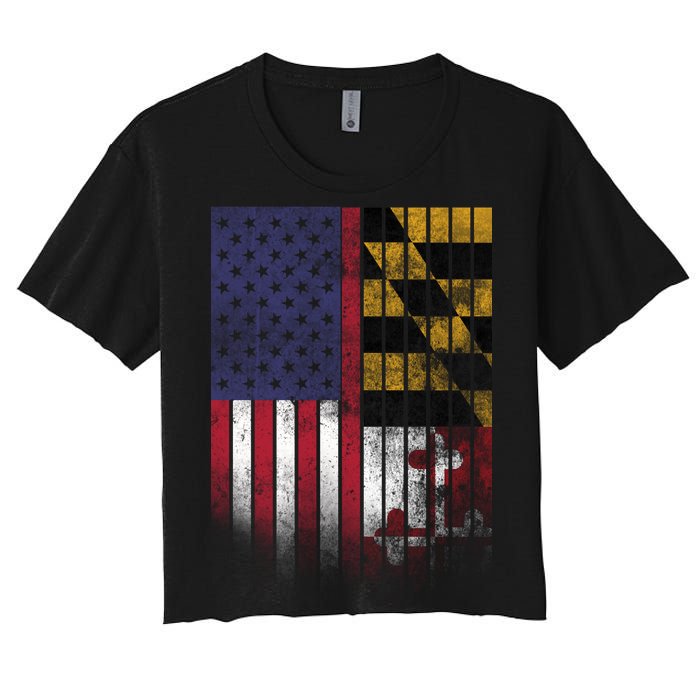 USA Maryland Flag Women's Crop Top Tee