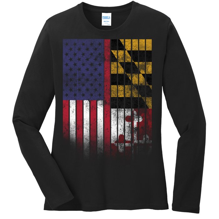 USA Maryland Flag Ladies Long Sleeve Shirt