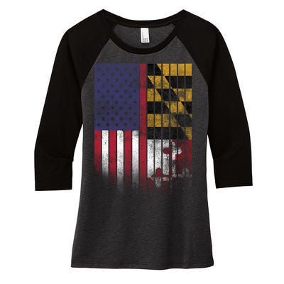 USA Maryland Flag Women's Tri-Blend 3/4-Sleeve Raglan Shirt