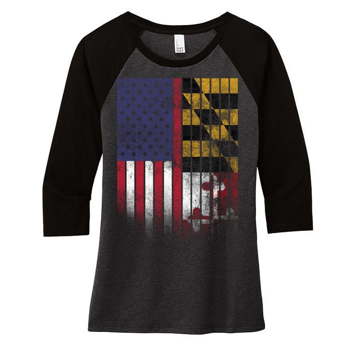 USA Maryland Flag Women's Tri-Blend 3/4-Sleeve Raglan Shirt