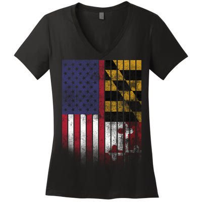 USA Maryland Flag Women's V-Neck T-Shirt