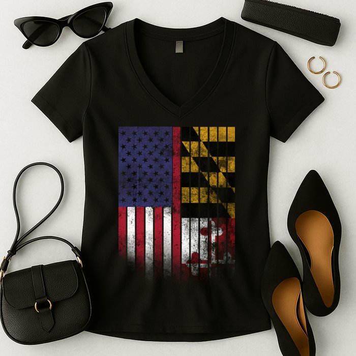 USA Maryland Flag Women's V-Neck T-Shirt