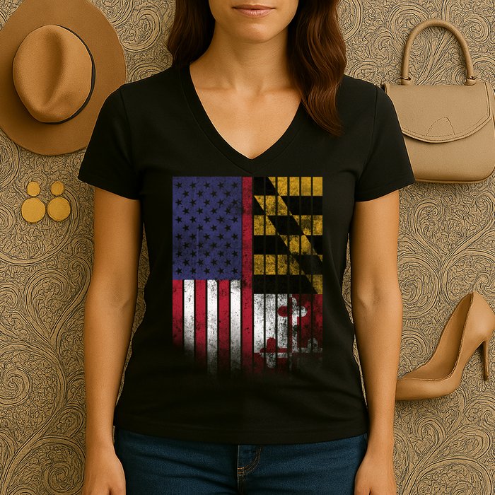 USA Maryland Flag Women's V-Neck T-Shirt