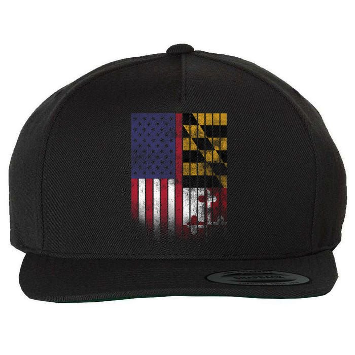 USA Maryland Flag Wool Snapback Cap