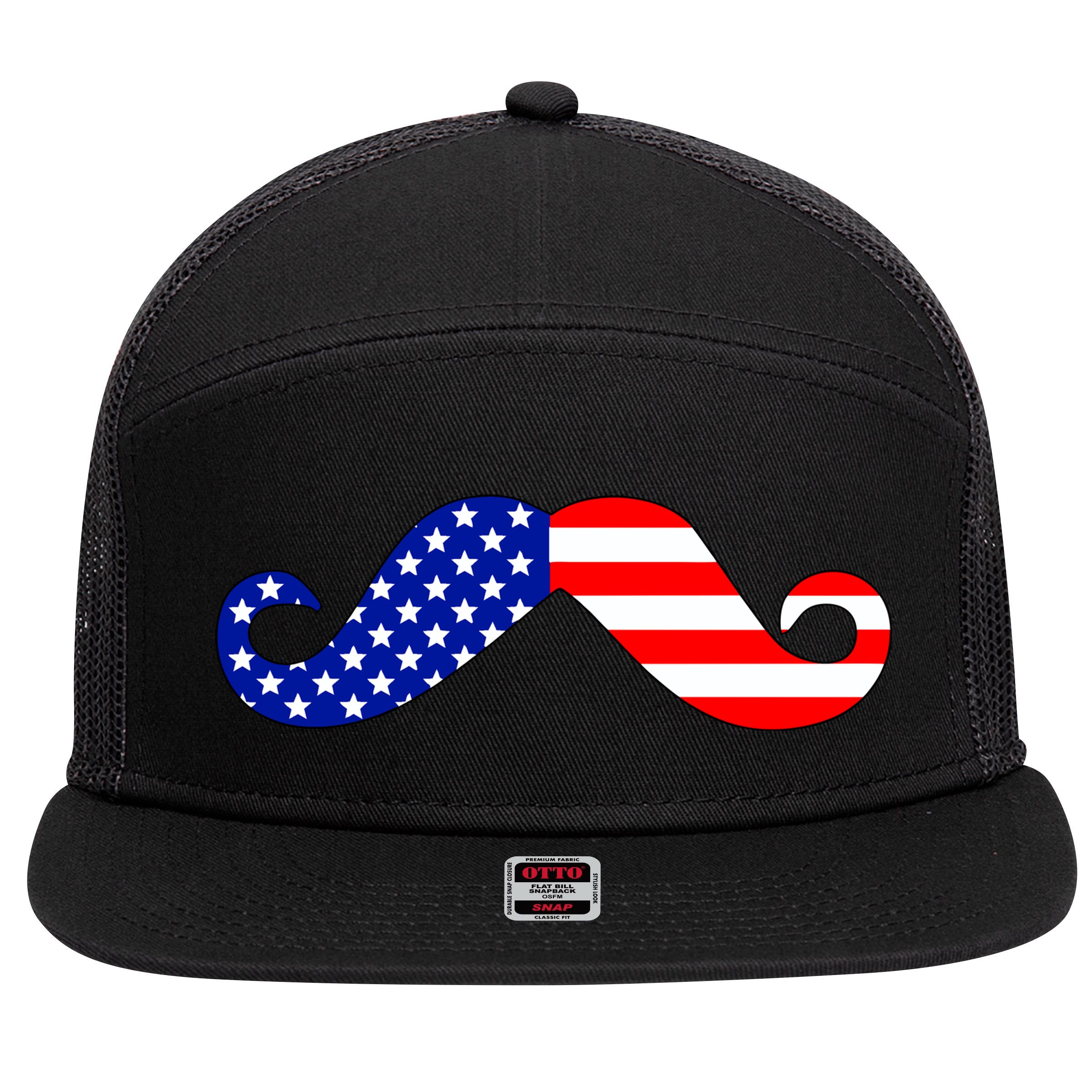 USA Mustache American Stache 7 Panel Mesh Trucker Snapback Hat