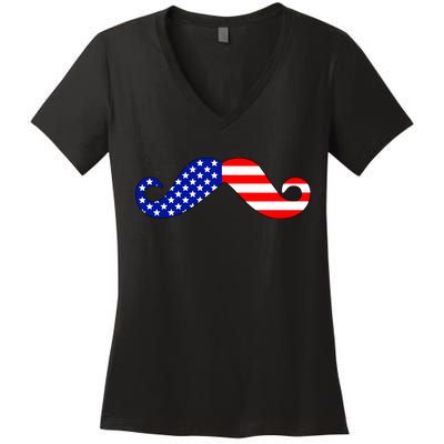 USA Mustache American Stache Women's V-Neck T-Shirt