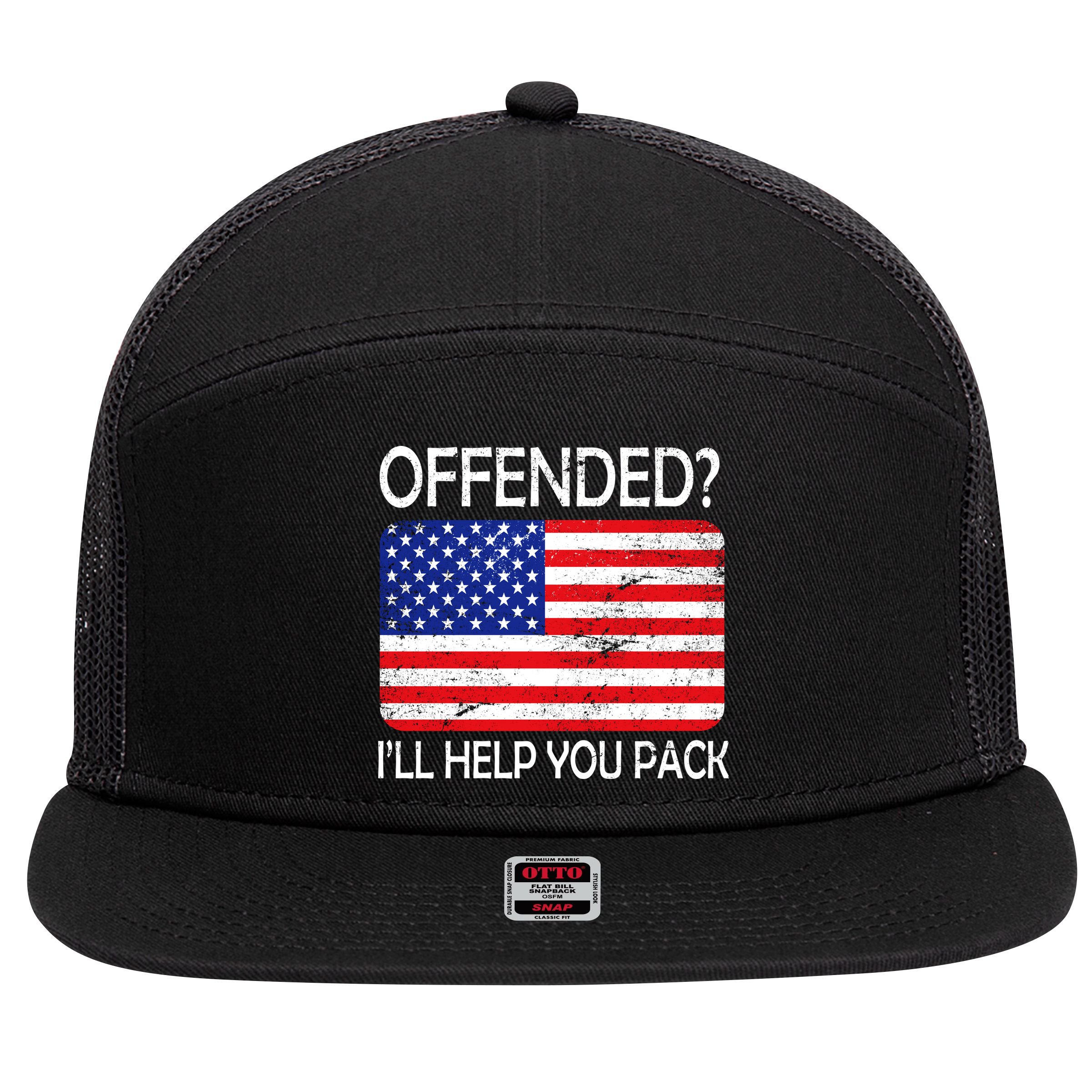 USA Offended I'll Help You Pack 7 Panel Mesh Trucker Snapback Hat