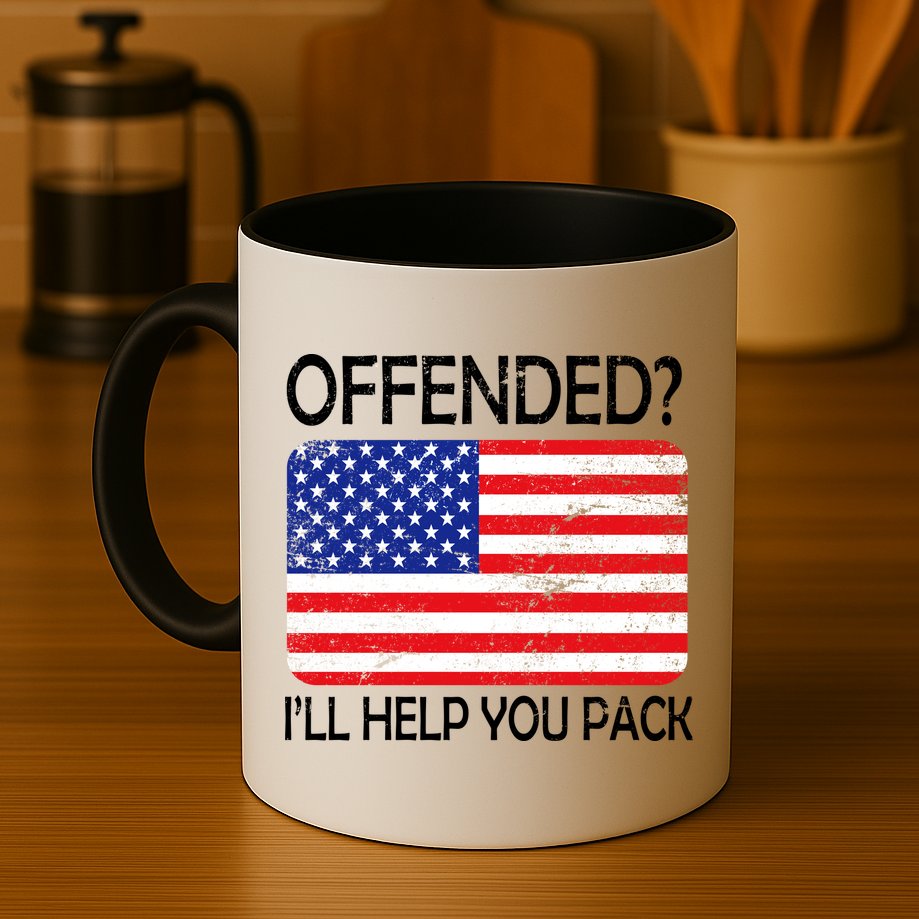 USA Offended I'll Help You Pack Mug
