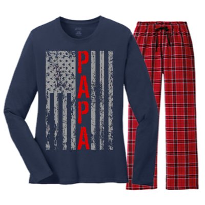 USA PAPA Retro Vintage Flag Women's Long Sleeve Flannel Pajama Set 