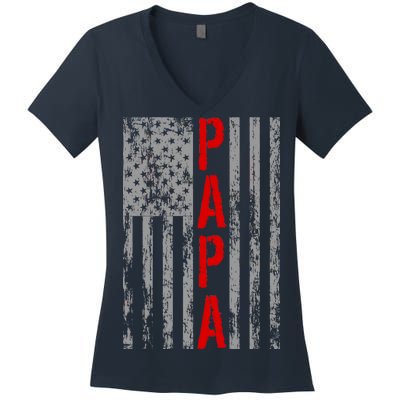 USA PAPA Retro Vintage Flag Women's V-Neck T-Shirt