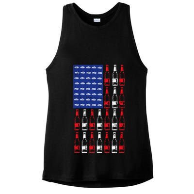 USA Patriotic Beer Bottle American Flag Ladies PosiCharge Tri-Blend Wicking Tank