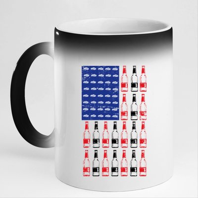 USA Patriotic Beer Bottle American Flag 11oz Black Color Changing Mug