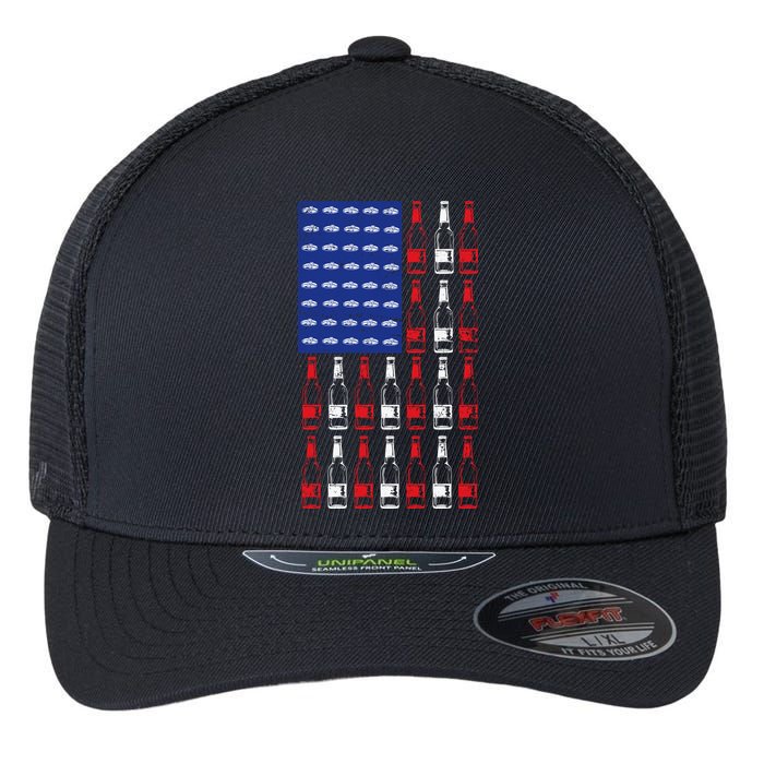 USA Patriotic Beer Bottle American Flag Flexfit Unipanel Trucker Cap