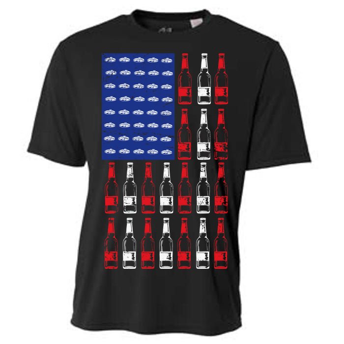 USA Patriotic Beer Bottle American Flag Cooling Performance Crew T-Shirt