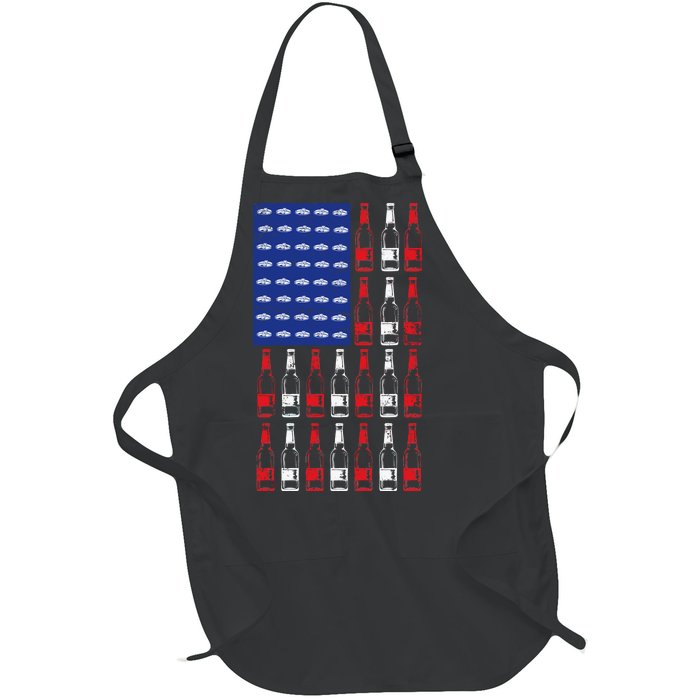 USA Patriotic Beer Bottle American Flag Full-Length Apron With Pockets