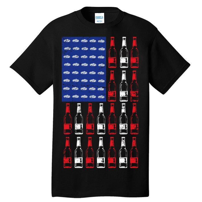 USA Patriotic Beer Bottle American Flag Tall T-Shirt