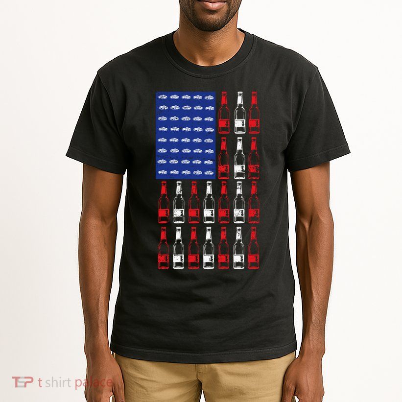 USA Patriotic Beer Bottle American Flag Tall T-Shirt