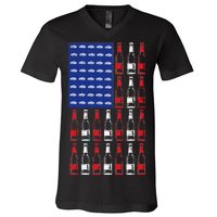 USA Patriotic Beer Bottle American Flag V-Neck T-Shirt