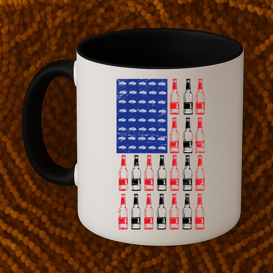 USA Patriotic Beer Bottle American Flag Mug
