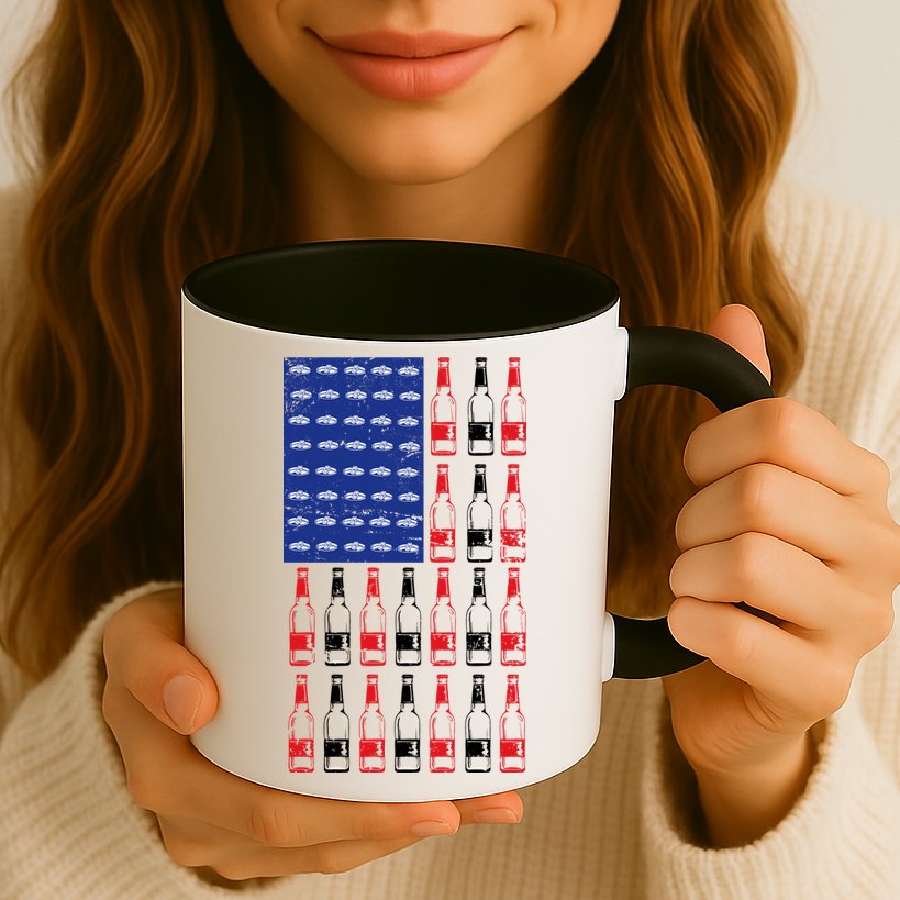 USA Patriotic Beer Bottle American Flag Mug