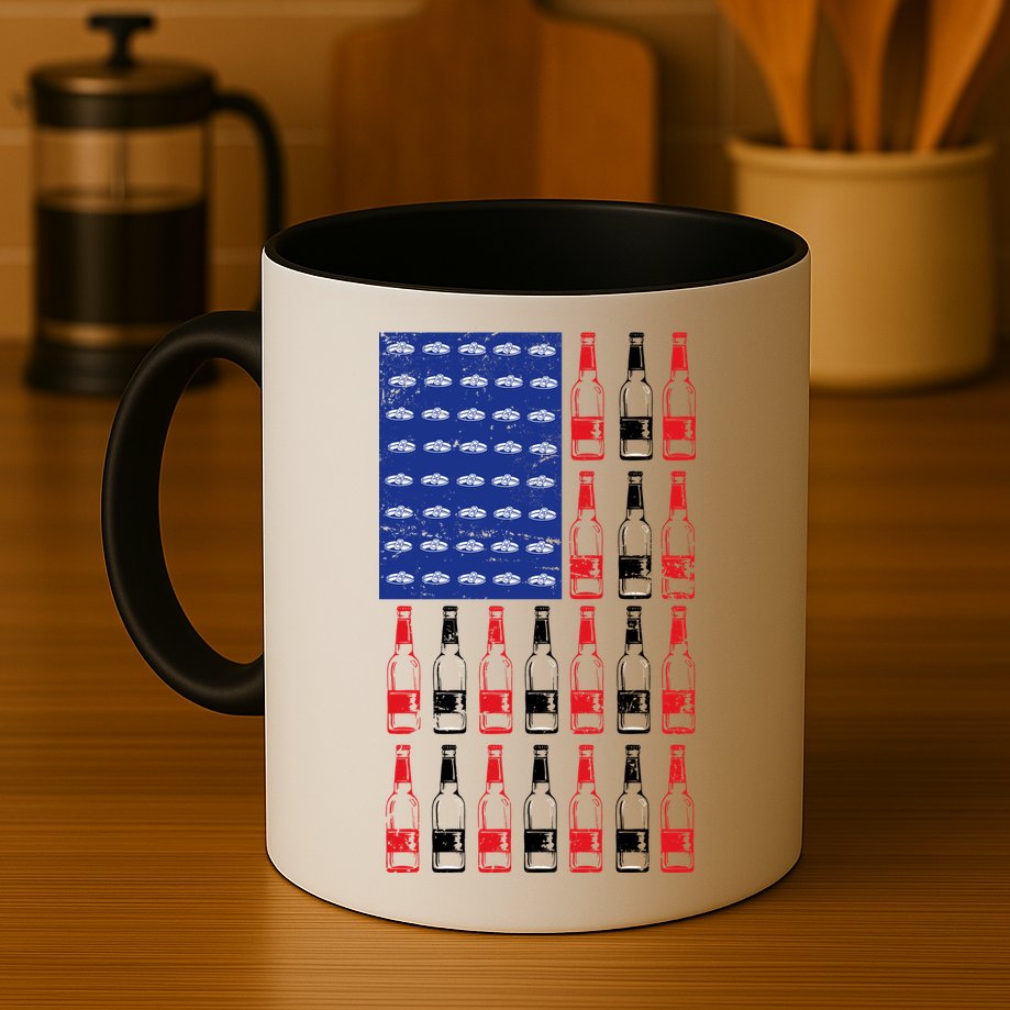 USA Patriotic Beer Bottle American Flag Mug