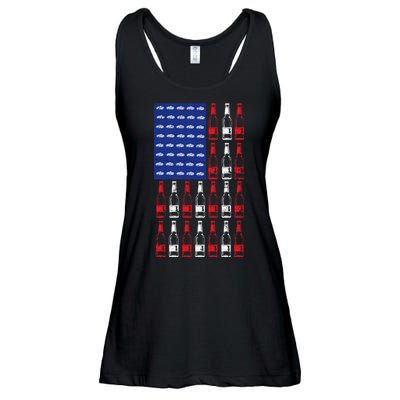USA Patriotic Beer Bottle American Flag Ladies Essential Flowy Tank