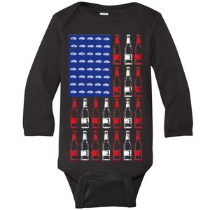 USA Patriotic Beer Bottle American Flag Baby Long Sleeve Bodysuit