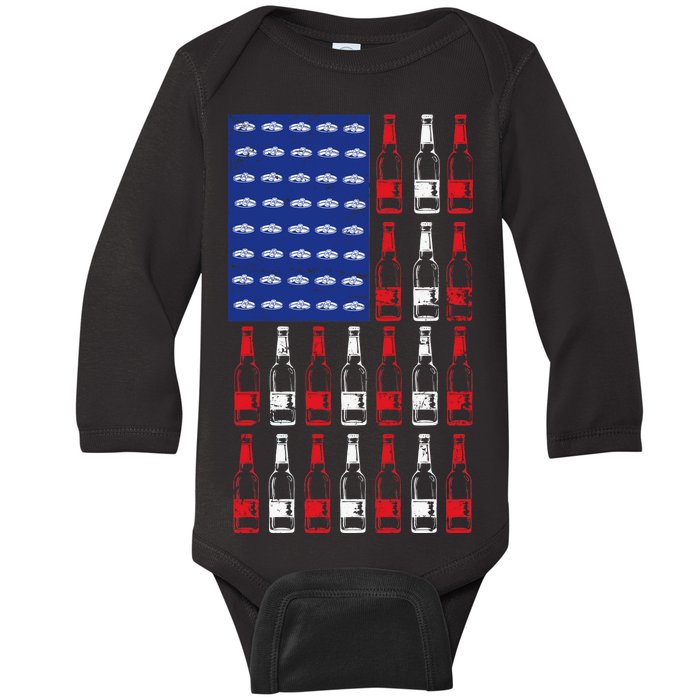 USA Patriotic Beer Bottle American Flag Baby Long Sleeve Bodysuit