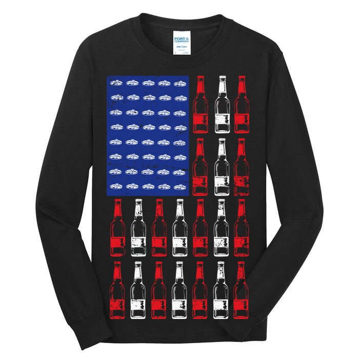 USA Patriotic Beer Bottle American Flag Tall Long Sleeve T-Shirt