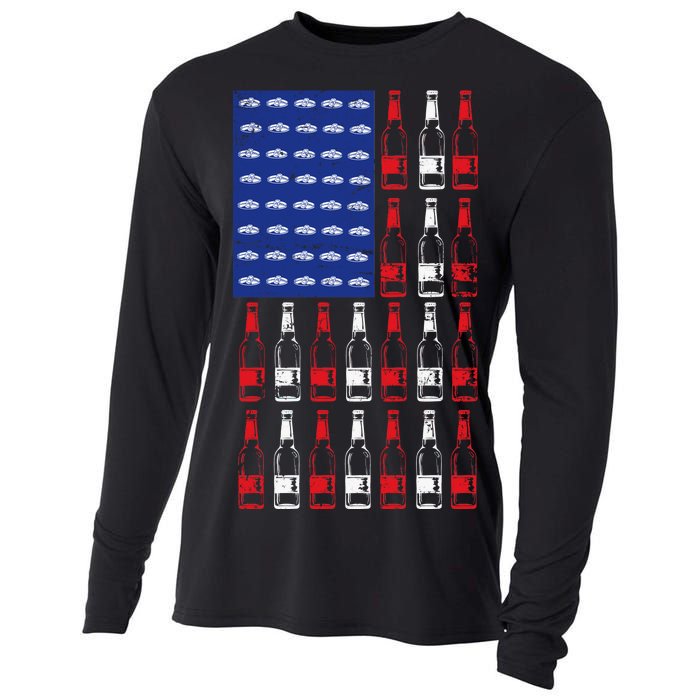 USA Patriotic Beer Bottle American Flag Cooling Performance Long Sleeve Crew