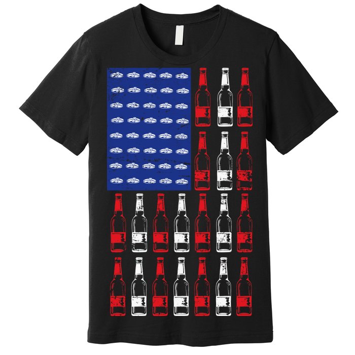 USA Patriotic Beer Bottle American Flag Premium T-Shirt