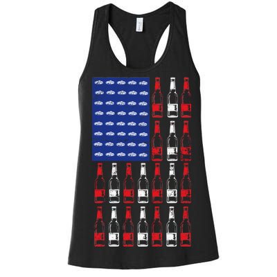 USA Patriotic Beer Bottle American Flag Women's Racerback Tank