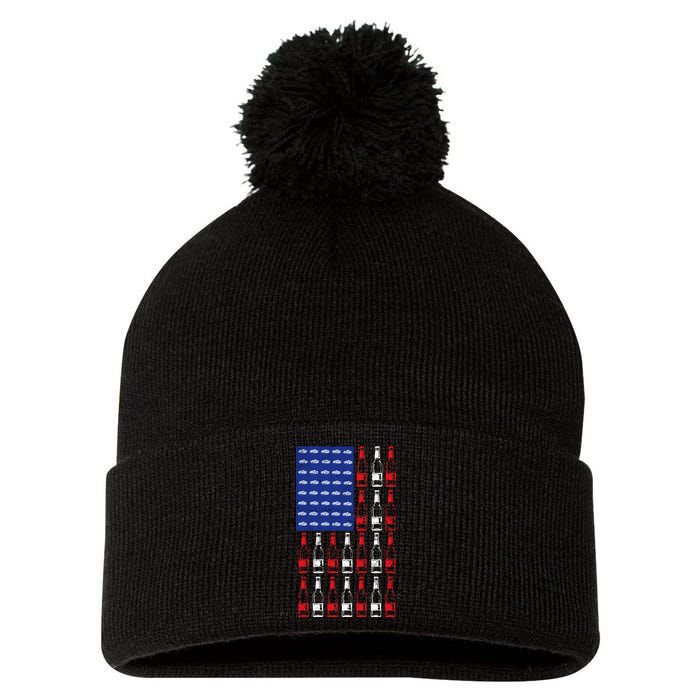 USA Patriotic Beer Bottle American Flag Pom Pom 12in Knit Beanie