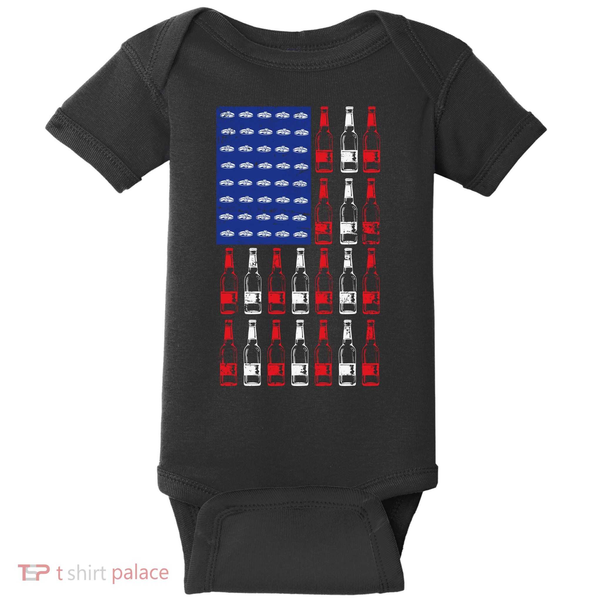 USA Patriotic Beer Bottle American Flag Baby Bodysuit