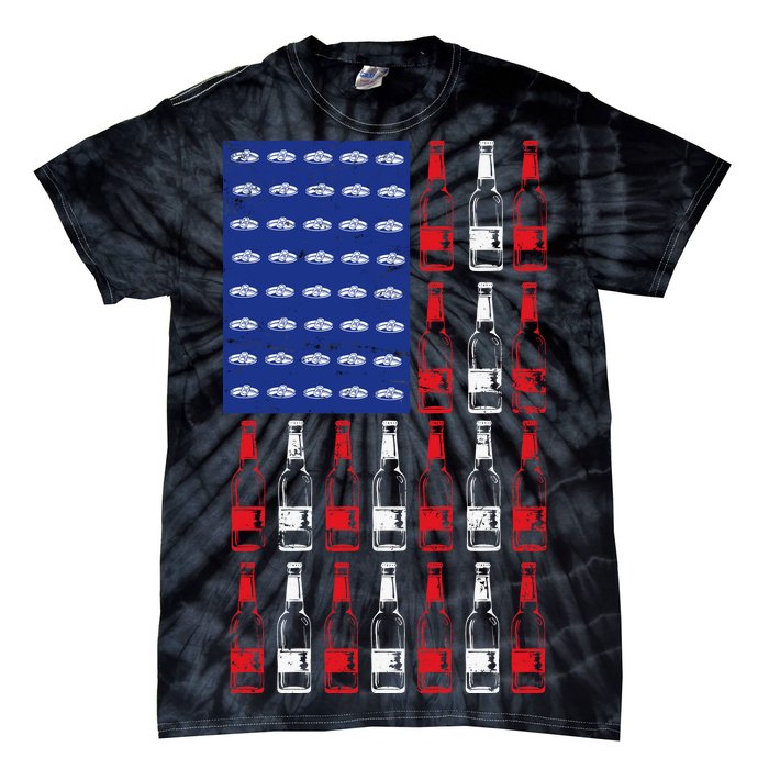 USA Patriotic Beer Bottle American Flag Tie-Dye T-Shirt