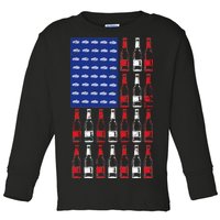 USA Patriotic Beer Bottle American Flag Toddler Long Sleeve Shirt