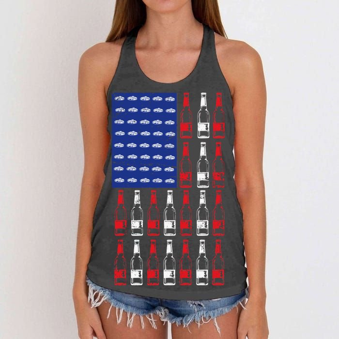 USA Patriotic Beer Bottle American Flag Women's Knotted Racerback Tank