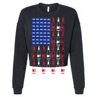 USA Patriotic Beer Bottle American Flag Cropped Pullover Crew