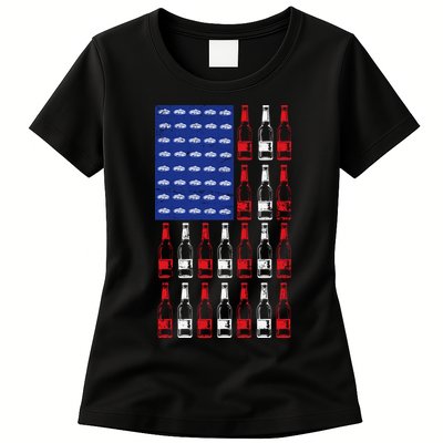 USA Patriotic Beer Bottle American Flag Womens T-Shirt