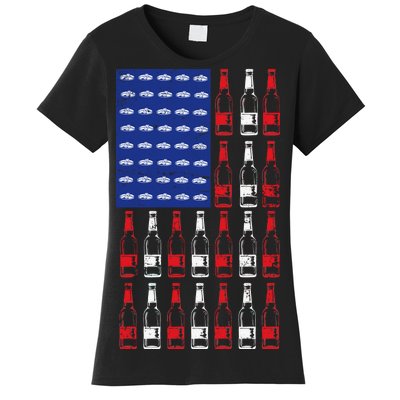 USA Patriotic Beer Bottle American Flag Women's T-Shirt