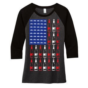 USA Patriotic Beer Bottle American Flag Women's Tri-Blend 3/4-Sleeve Raglan Shirt