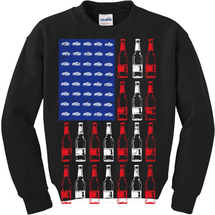 USA Patriotic Beer Bottle American Flag Kids Sweatshirt