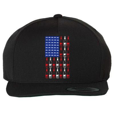 USA Patriotic Beer Bottle American Flag Wool Snapback Cap