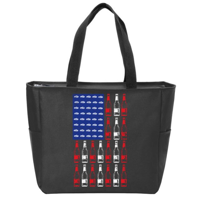 USA Patriotic Beer Bottle American Flag Zip Tote Bag