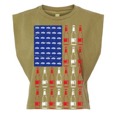 USA Patriotic Beer Bottle American Flag Garment-Dyed Women's Muscle Tee