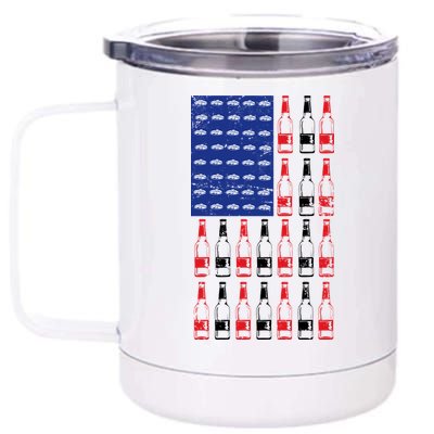 USA Patriotic Beer Bottle American Flag 12 oz Stainless Steel Tumbler Cup