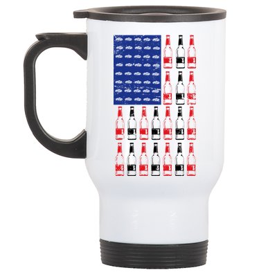 USA Patriotic Beer Bottle American Flag Stainless Steel Travel Mug