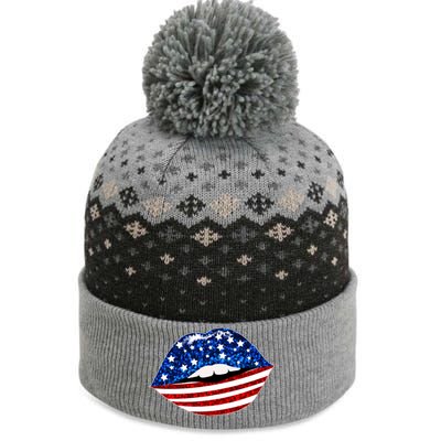 USA Patriotic Lips Of America The Baniff Cuffed Pom Beanie