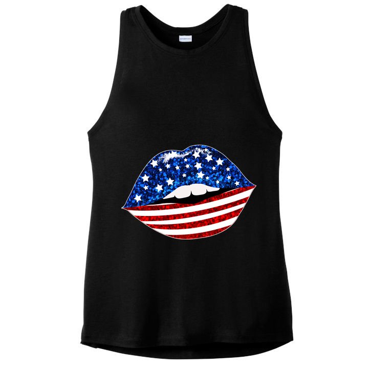 USA Patriotic Lips Of America Ladies PosiCharge Tri-Blend Wicking Tank