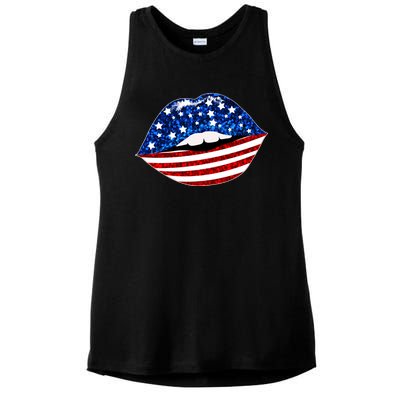 USA Patriotic Lips Of America Ladies PosiCharge Tri-Blend Wicking Tank